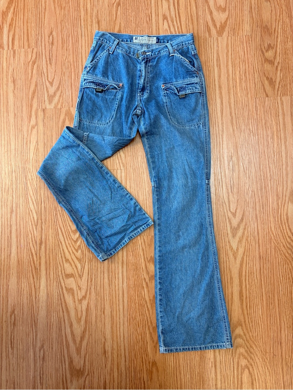 Early 2000’s Y2K America Eagle Low Rise cargo style bootcut jeans
